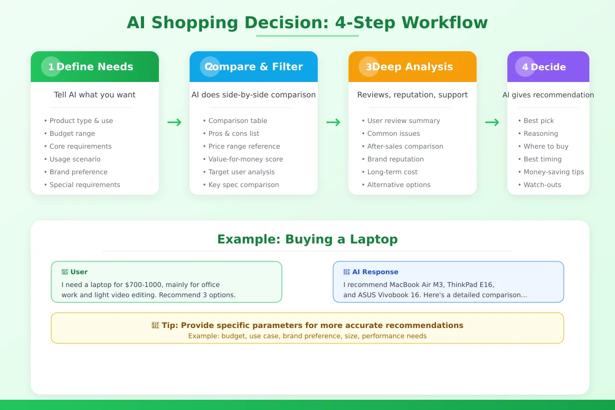 AI Shopping Decision Four-Step Workflow