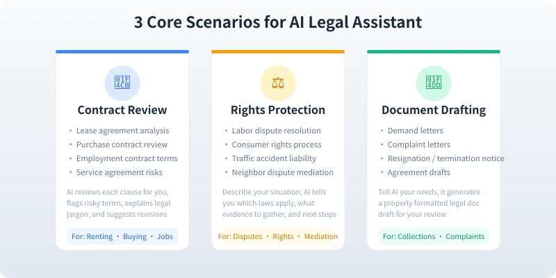 3 Core Scenarios for AI Legal Assistant