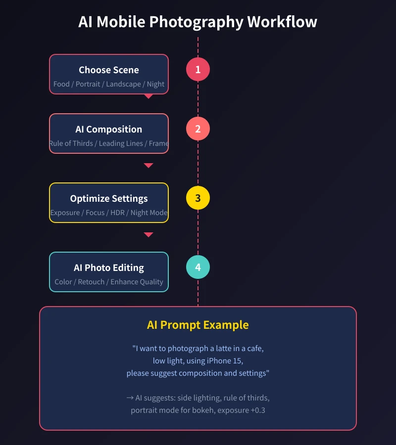 AI phone photography four-step workflow