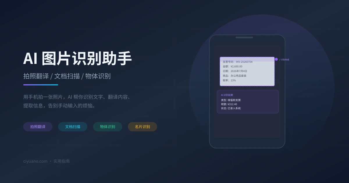 AI 图片识别助手实用指南:拍照翻译、文档扫描、物体识别一步到位