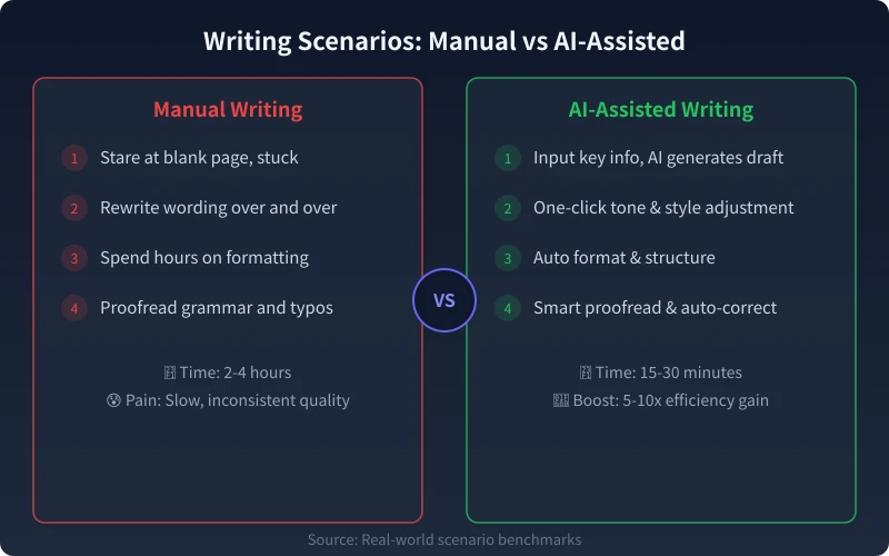 Manual writing vs AI-assisted writing comparison