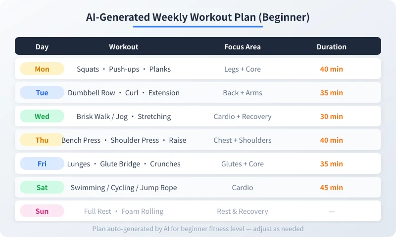 AI-generated weekly workout plan example