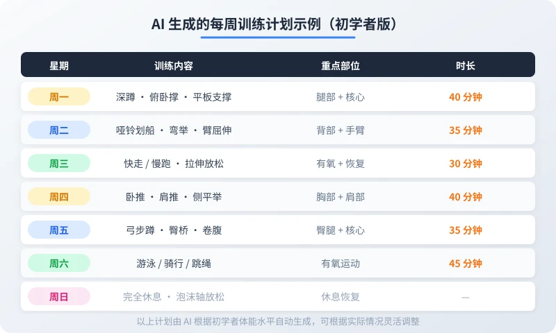 AI 生成的每周训练计划示例