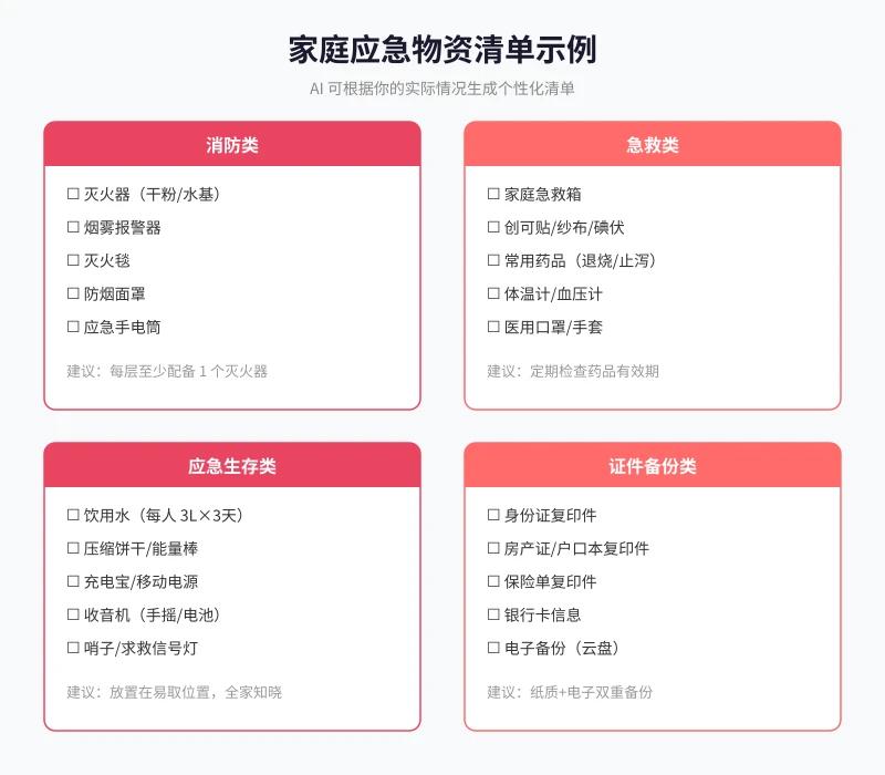 家庭应急物资清单示例