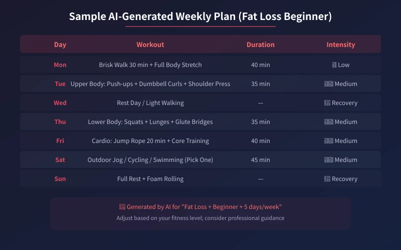 AI-generated weekly training plan example