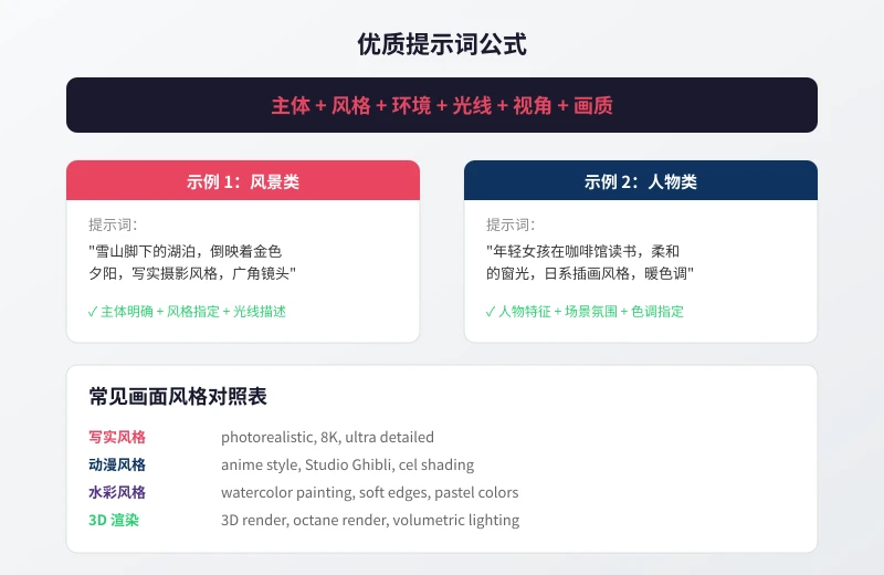 优质提示词公式与风格对照