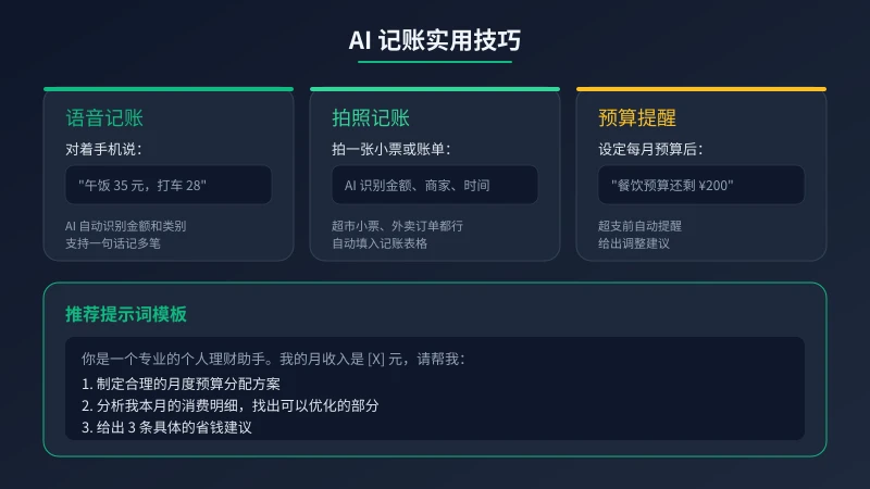AI 记账实用技巧：语音记账、拍照记账、预算提醒